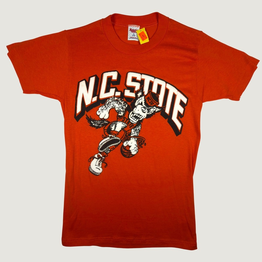 Vintage NC State Wolfpack T-Shirt Sportswear Orange Basketball Mascot Small USA